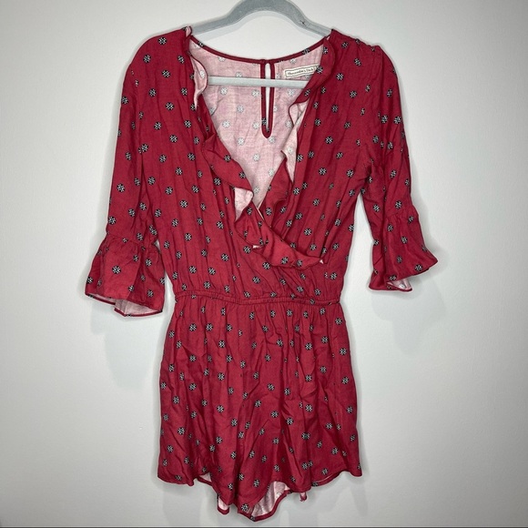Abercrombie & Fitch Pants - Abercrombie & Fitch Red Patterned Romper